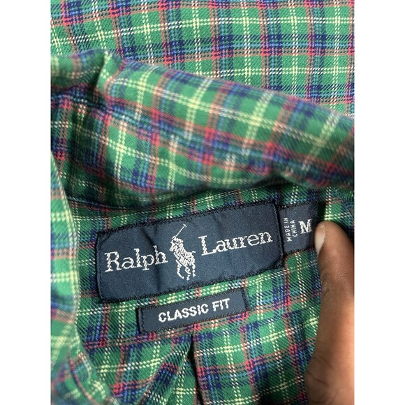 VTG Polo Ralph Lauren Classic Button Down Long Sleeve‎ Shirt Green Plaid Men’s M - Picture 5 of 6